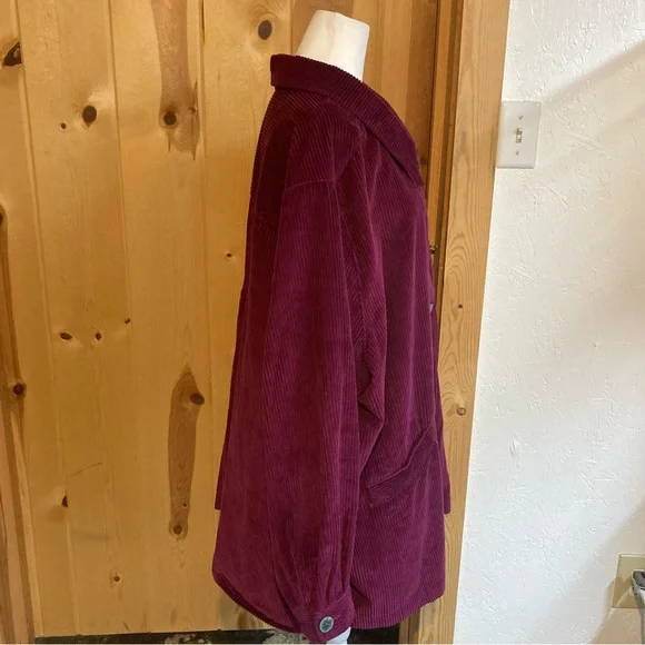 Woman Within Burgundy Corduroy Cotton 3X Swing Coat Jacket Lagenlook pockets - Picture 4 of 8